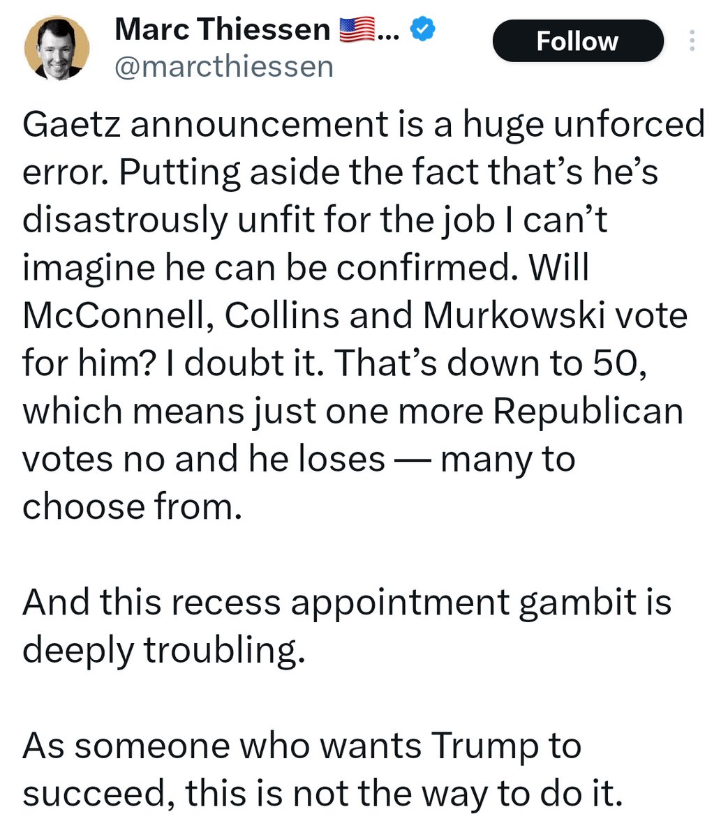 Talk about a tweet of our times: impotent outrage, naivete about how much Republican Senators will debase themselves...and then turn out saying something positive about him anyway.