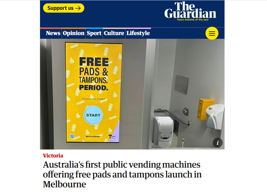 What a misleading headline… While this news of the roll-out starting is fantastic, as we relocate our Victoria Dignity Vending Machines to other states it would be nice if the hard work we had been doing with our Dignity Vending Machines in the state wasn’t disregarded.