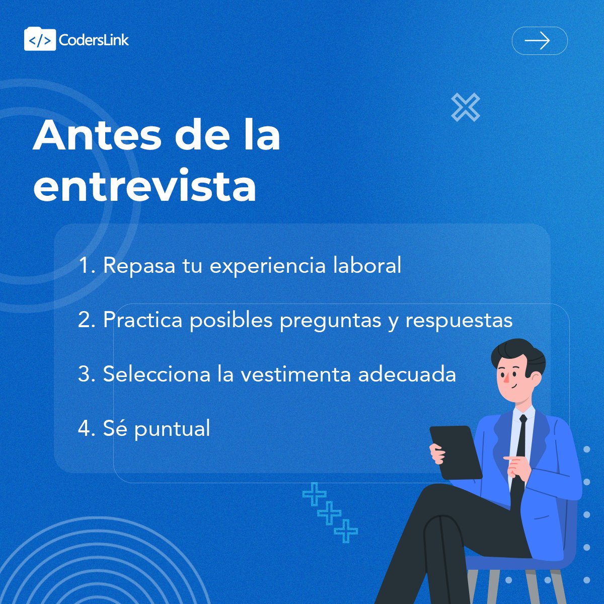 coderslink's tweet image. ¿Listo para tu próxima entrevista laboral? Aquí algunos consejos para que te prepares bien. #CodersLink #EntrevistaLaboral