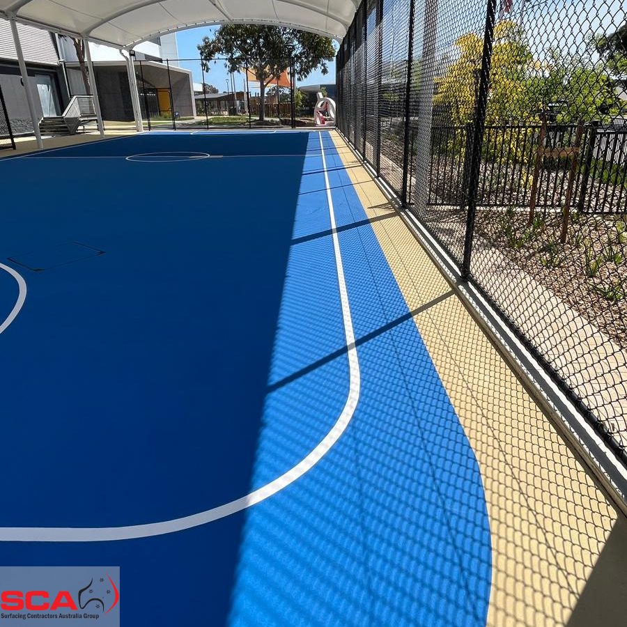 Surfcongroup's tweet photo. To round out our part of the #woodcroftcollege upgrades, we have installed the remaining acrylic surfacing and synthetic turf for several spaces. 

#construction #sportssurface #acrylicsurface #sport #recreation #saschools https://t.co/onR7oxcMpv