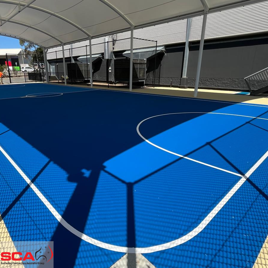 Surfcongroup's tweet photo. To round out our part of the #woodcroftcollege upgrades, we have installed the remaining acrylic surfacing and synthetic turf for several spaces. 

#construction #sportssurface #acrylicsurface #sport #recreation #saschools https://t.co/onR7oxcMpv