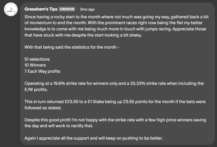 Grasshamstips's tweet photo. Month 1 yielded a nice little start being 23.55 points up for the month and gave us a nice starting point 🫡 https://t.co/HIKvDp2hxL