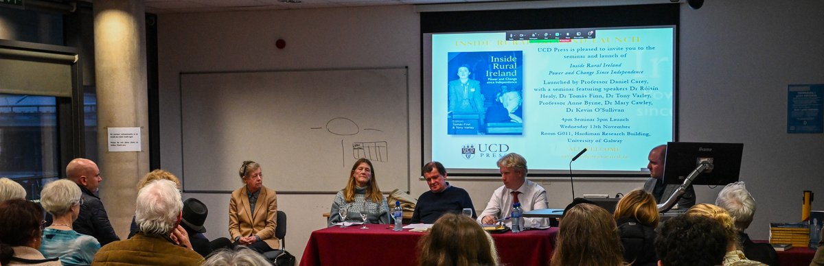 MOConnell07's tweet photo. ‘Inside Rural Ireland’ launched to packed house in #MooreInstitute @uniofgalway by Prof. Daniel Carey. A multi-authored volume on Irish rural life in all its complexities during 100+ yrs and on what may yet be in store for it @historyatgalway @GalwaySocAndPol @UniOfGalwayASC https://t.co/qz7Ncrz3sS