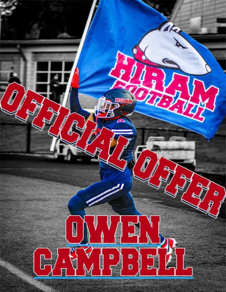 Owen Campbell (@owencampbel1) on Twitter photo After awesome talks with both <a href="/Coach_Mro/">Coach Mro</a> and <a href="/CoachHolland/">Rick Holland</a> I am very excited to announce that I have received my first offer to play college football at Hiram College!
<a href="/Josh_Montzingo/">Josh Montzingo</a> <a href="/ParkCityFtbl/">Park City Football</a> <a href="/mnavarro4040/">Matt Navarro</a> <a href="/campbell_tate11/">Tate Campbell</a> After awesome talks with both <a href="/Coach_Mro/">Coach Mro</a> and <a href="/CoachHolland/">Rick Holland</a> I am very excited to announce that I have received my first offer to play college football at Hiram College!
<a href="/Josh_Montzingo/">Josh Montzingo</a> <a href="/ParkCityFtbl/">Park City Football</a> <a href="/mnavarro4040/">Matt Navarro</a> <a href="/campbell_tate11/">Tate Campbell</a>