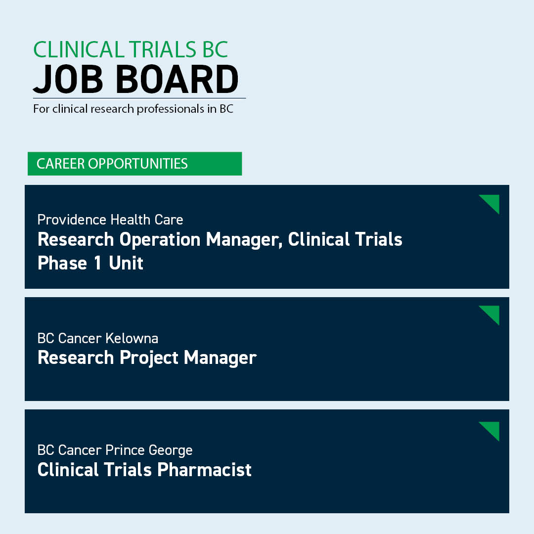 💼 Are you passionate about #clinicaltrials? Explore exciting opportunities across BC on our provincial job board.

See more postings: bit.ly/42qR9uh

#bchiring #bcjobs #healthresearch #clinicalresearch