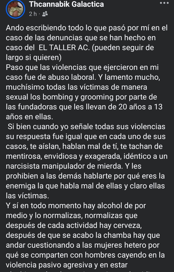 nutzelucerom's tweet photo. @aguasconeltaler  Me da gusto que se acabará el silencio y que se sepan que las del taller son violentas y que han ejercido todos estos años las mismas violencias una y otra vez. https://t.co/l107akUVpv