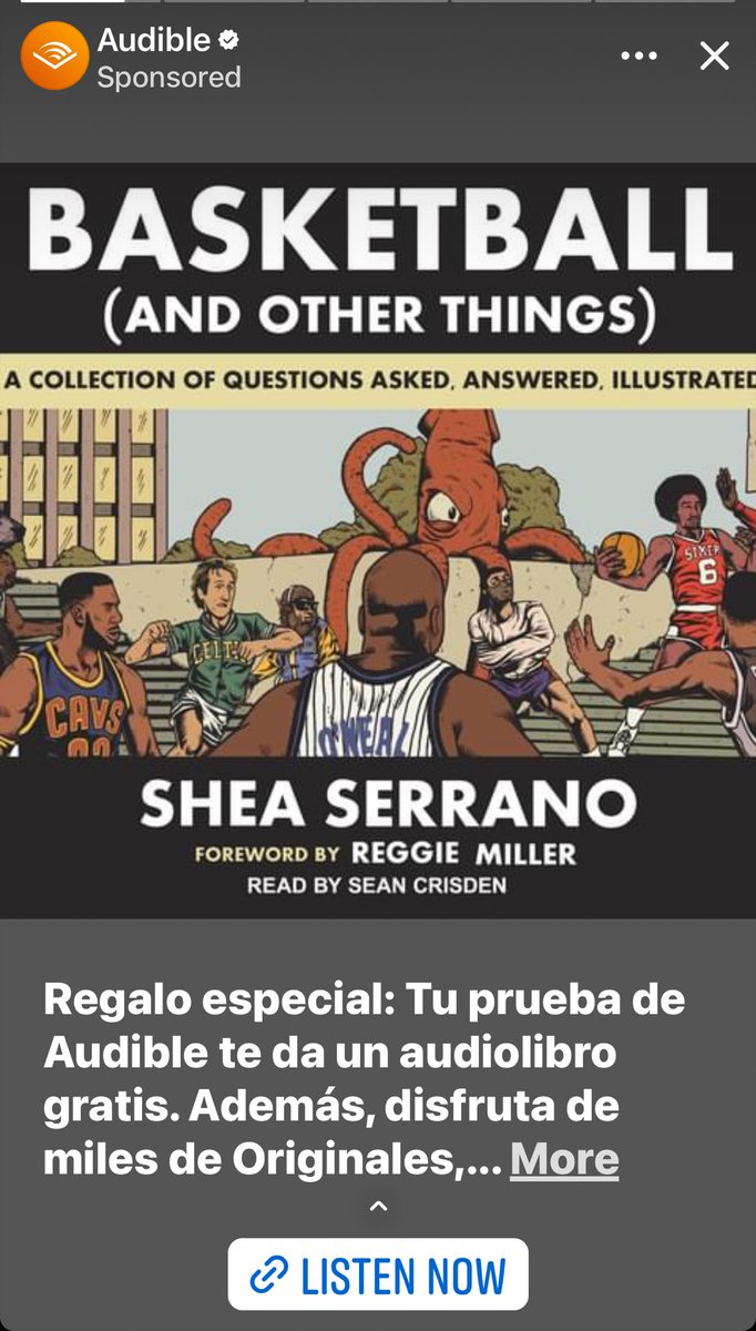 Proud to see ⁦<a href="/SheaSerrano/">Shea Serrano</a>⁩ in an ⁦<a href="/audible_com/">Audible</a>⁩ ad in my stories. And in Spanish! 🇵🇷🇲🇽