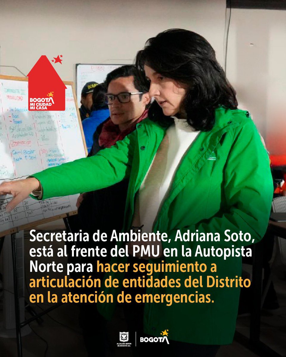Bogota's tweet photo. 🧵1/2
Desde el PMU (Puesto de Mando Unificado), liderado por la Secretaria de @Ambientebogota, Adriana Soto. https://t.co/nSP8KvYHbR