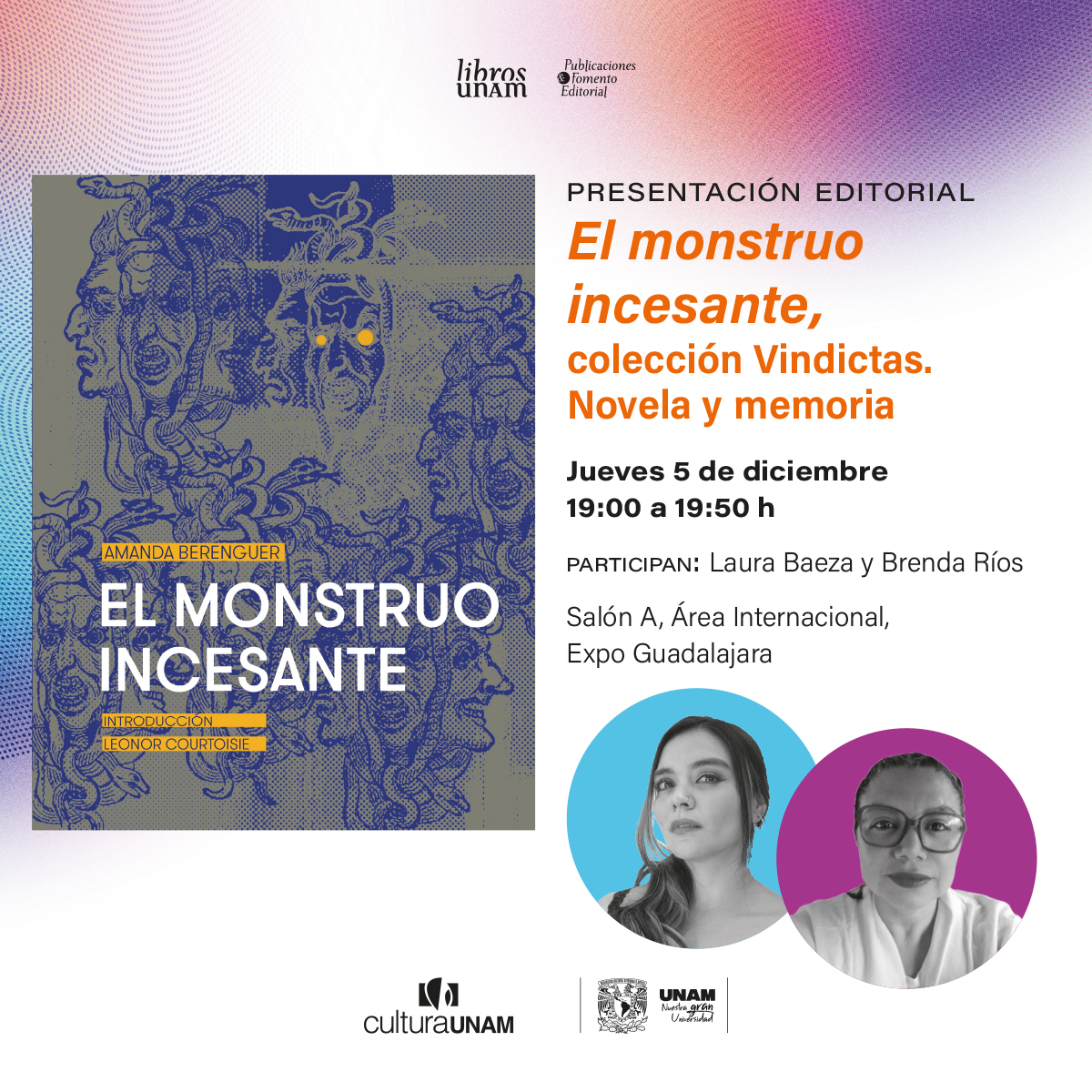 librosunam's tweet photo. 🌿Las novedades de #Ecosalud y #Vindictas llegarán a la @FILGuadalajara el próximo 5 de diciembre. 🤩¡Acompáñanos a la presentación de «Biodiversidad y salud planetaria» y «El monstruo incesante», de Amanda Berenguer!
Consulta el programa. ➡️ https://t.co/wWAY1FzqYL
@laurahbaeza https://t.co/hd9GvmD1o6