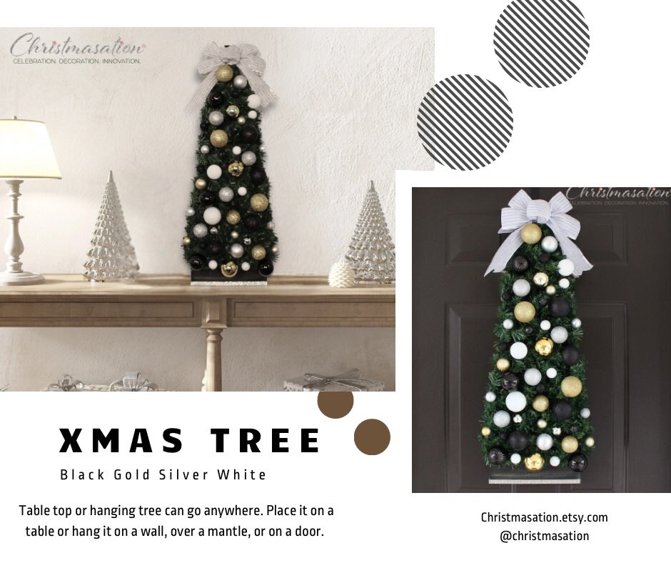 christmasation's tweet photo. This Table Top or Hanging 36" Black Gold Silver White Bling Christmas Tree is the perfect decorating piece for Christmas. Hang it on a wall, door, window or on a tabletop.
https://t.co/i66DZ2AuxC
#hangingtree #tabletoptree #hangingchristmastree #petfriendly #christmastree https://t.co/KR6s8OCzWS