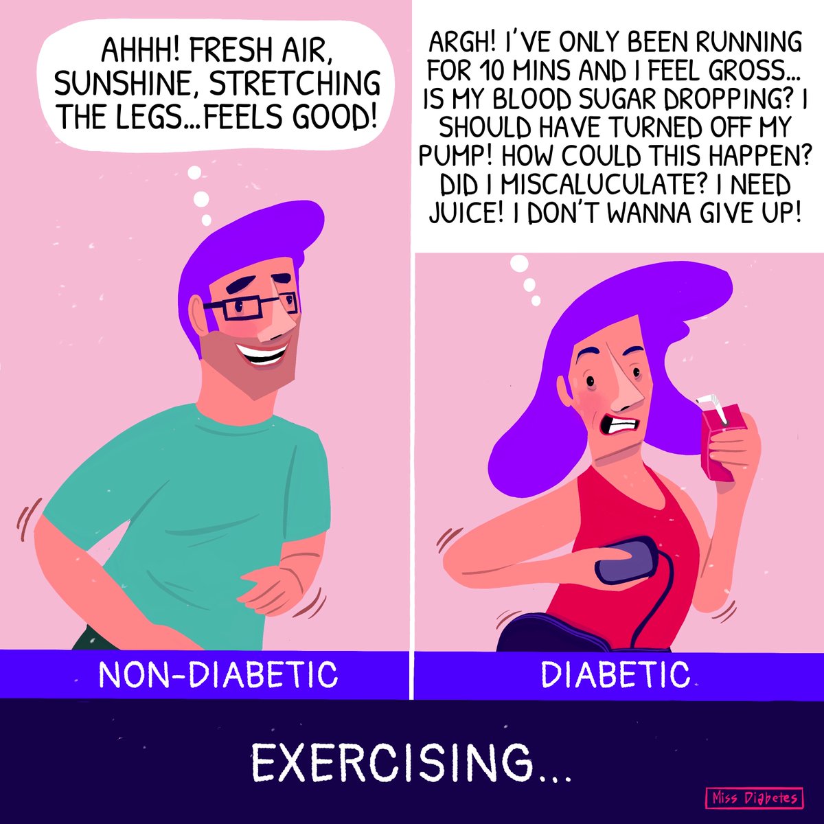 miss__diabetes's tweet photo. DIABETIC vs NON-DIABETIC COMIC!

Here are just a few differences between those who have diabetes and those who don’t! For those living with diabetes, there is a lot of problem solving of different situations all day, EVERY DAY. #diabetes https://t.co/Kx7at5EMxL