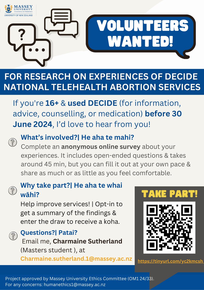 📢 Seeking Participants! 📢 Have you used Decide Services? We want to hear about your experience! Participate in an anonymous survey. Open to anyone 16+ who used Decide services before 30 June. 📝Take part: massey.au1.qualtrics.com/jfe/form/SV_6y…