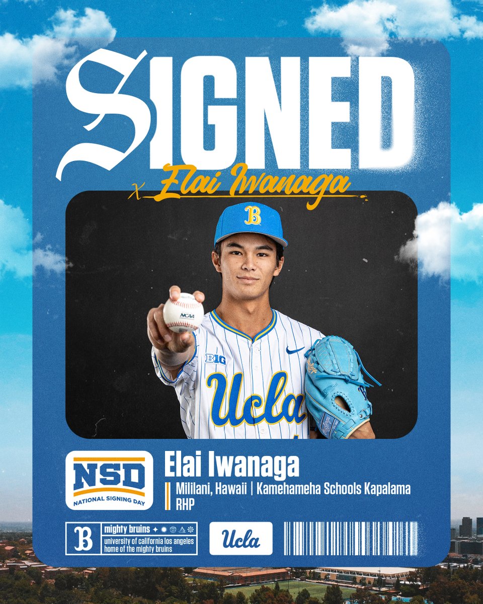 𝐖𝐞𝐥𝐜𝐨𝐦𝐞 𝐭𝐨 𝐖𝐞𝐬𝐭𝐰𝐨𝐨𝐝, 𝐄𝐥𝐚𝐢! ✍️

The No. 1 ranked right-handed pitcher in the state of Hawaii has signed with UCLA!

#GoBruins
