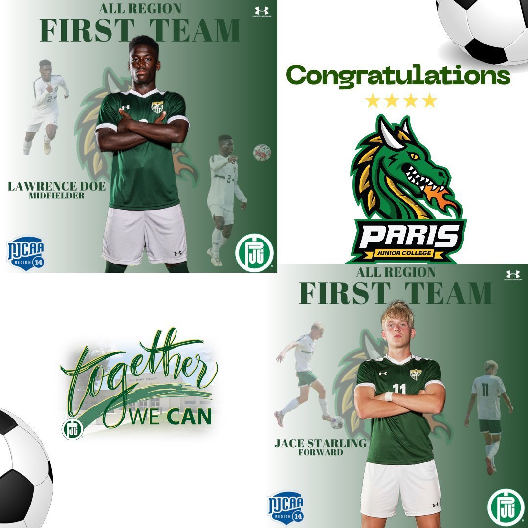 Dragon Men's Soccer First Team All Region
Lawrence Doe- Freshman Midfielder
4 goals-5 Assists-13 points
Jace Starling-Sophomore Forward
10 goals-2 Assists - 22 points
Way to go guys!