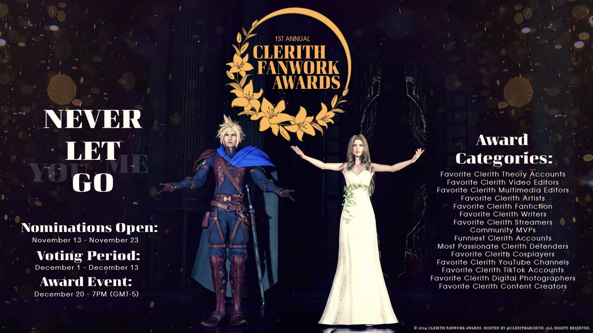 We're very excited to announce the categories for the 𝐂𝐥𝐞𝐫𝐢𝐭𝐡 𝐅𝐚𝐧𝐰𝐨𝐫𝐤 𝐀𝐰𝐚𝐫𝐝𝐬 𝟐𝟎𝟐𝟒 AND the opening of nominations for the voting event! 🏆✨Check out the categories and don't forget to nominate your picks!

💫 [More info here⬇️]
clerithawards.straw.page