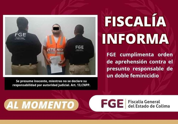 OscarAdrianL's tweet photo. Fue detenido Mariano N., responsable de los feminicidios de Alejandra Rivas y su bebé de 1 año María José, informó esta tarde la Fiscalía General de Colima.

El sujeto ya fue puesto a disposición del juez de control que llevará el proceso penal en su contra.

La mujer y su hija fueron halladas asesinadas el pasado 9 de noviembre en el municipio de Cuauhtémoc.

Las dos estaban reportadas como desaparecidas desde el 1 de noviembre tras viajar de Tlajomulco (Jalisco) a Colima para reunirse con Mariano, papá de la menor asesinada.