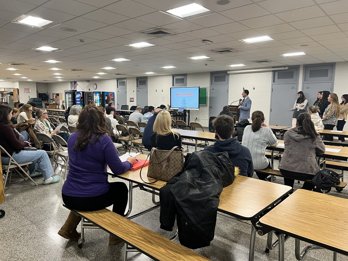 Dr. Farrelly welcoming parents and students at tonight’s guidance night where our counselors shared information about the Naviance platform.