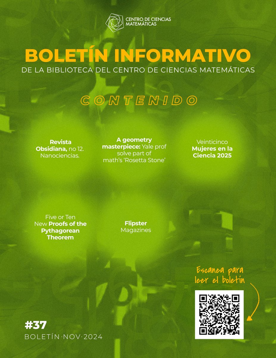 📢 ¡Ya está disponible el Boletín Informativo #37 del Centro de Ciencias Matemáticas! 📷   Consulta aquí: : repositorioccm.my.canva.site/bolet-n-inform…… #CienciasMatemáticas #Investigación

#CienciasMatemáticas #Investigación