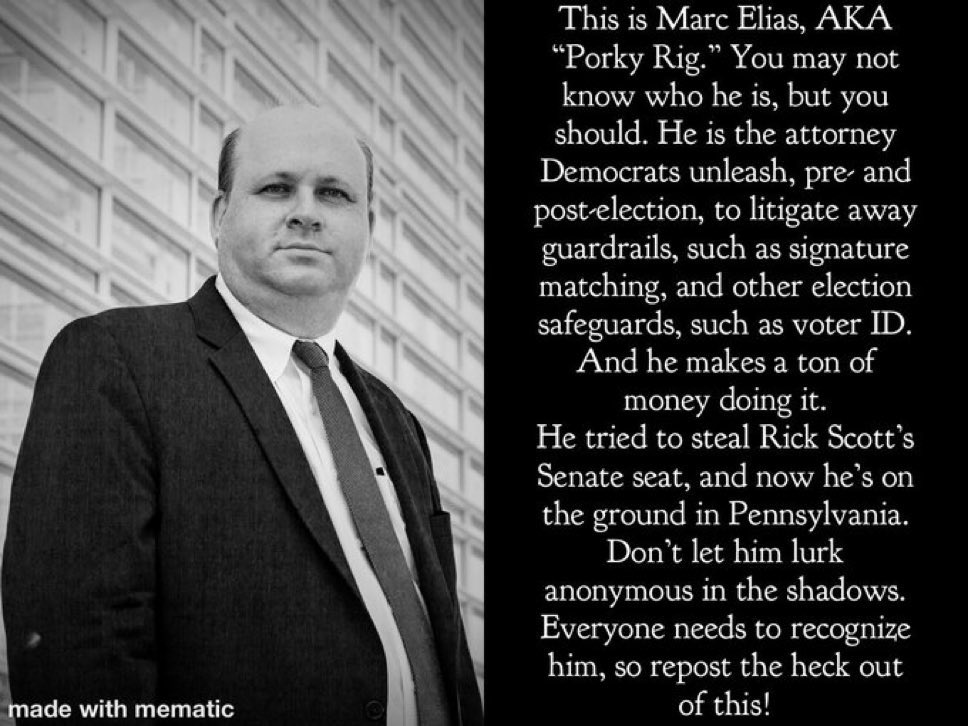 <a href="/ChairmanWhatley/">Parody Michael Whatley</a> <a href="/DaveMcCormickPA/">Dave McCormick</a> So sick of Marc Elias. The Gaetz DOJ needs to investigate him.