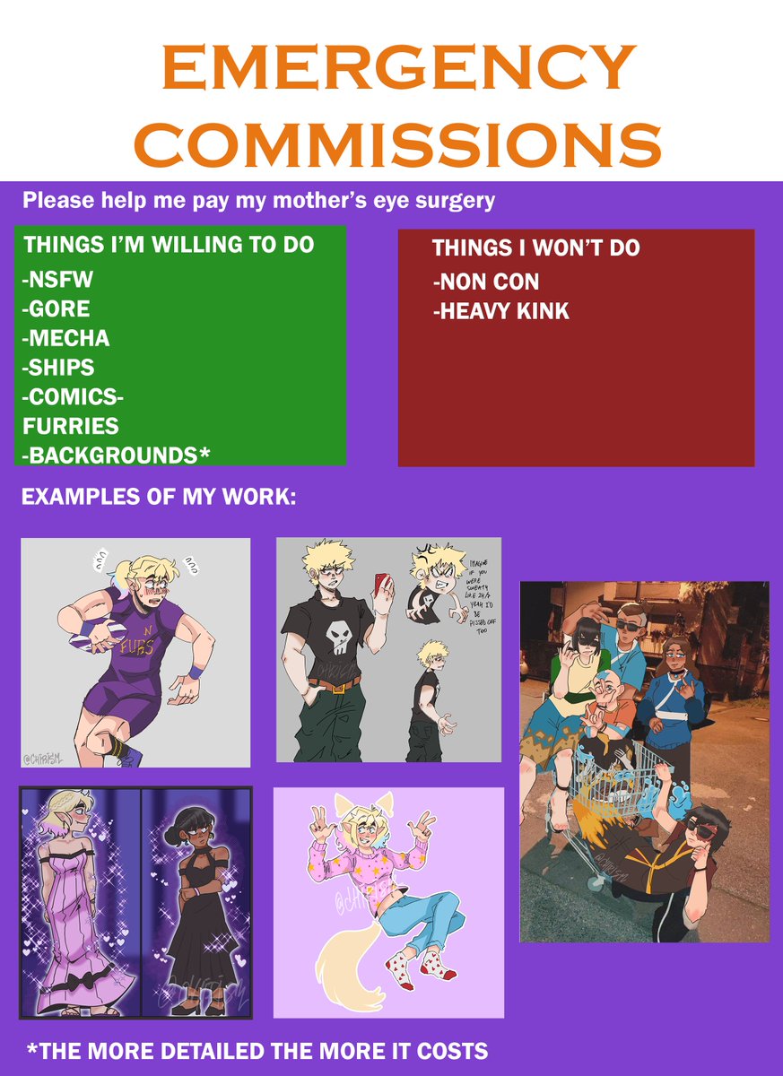 chirism_'s tweet image. HIHI emergency c0mmissions!!! 
So I don&apos;t want to get into too much detail but basically my mom needs eye surgery and our car got stolen so we really need the money!!!
#wenclair #art #artistsontwitter #commissionsoopen