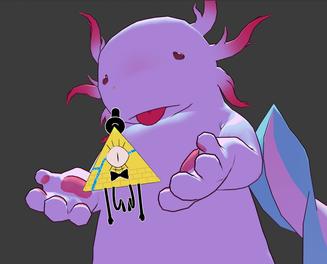 ZappleZeagull's tweet photo. My little guy :3

#GravityFalls #axolotl #BillCipher #blender #VRChat 
1/2 https://t.co/Jf615vzi8T