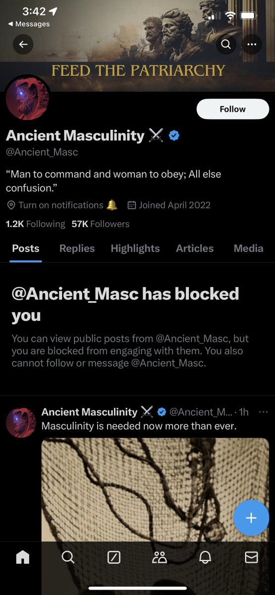 Hello fellow Catholics and Cristians!

Please consider Unfollowing/Blocking "Ancient Masculinity" @Ancient_Masc 

The account is run by literal NAZIS! see thread 🧵below.

This is not a hyperbole or an exaggeration. Please take a look for yourself if you do not believe me.