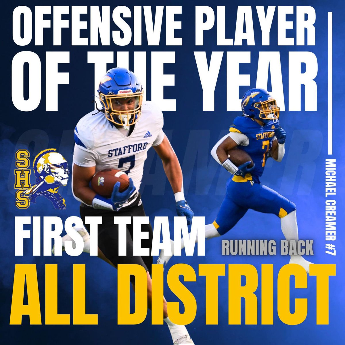 Blessed to be named Offensive Player of the Year and 1st Team All District RB🙌✅