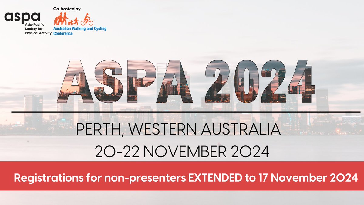 Asia-Pacific Society for Physical Activity (@aspactivity) on Twitter photo ICYMI: We've extended #ASPA2024 registrations for non-presenters to this Sunday, 17 November 2024!
We can't wait to see you all next week!
‼️ Presenters  - don't forget to submit your presentation before 17 November 2024 ‼️ ICYMI: We've extended #ASPA2024 registrations for non-presenters to this Sunday, 17 November 2024!
We can't wait to see you all next week!
‼️ Presenters  - don't forget to submit your presentation before 17 November 2024 ‼️