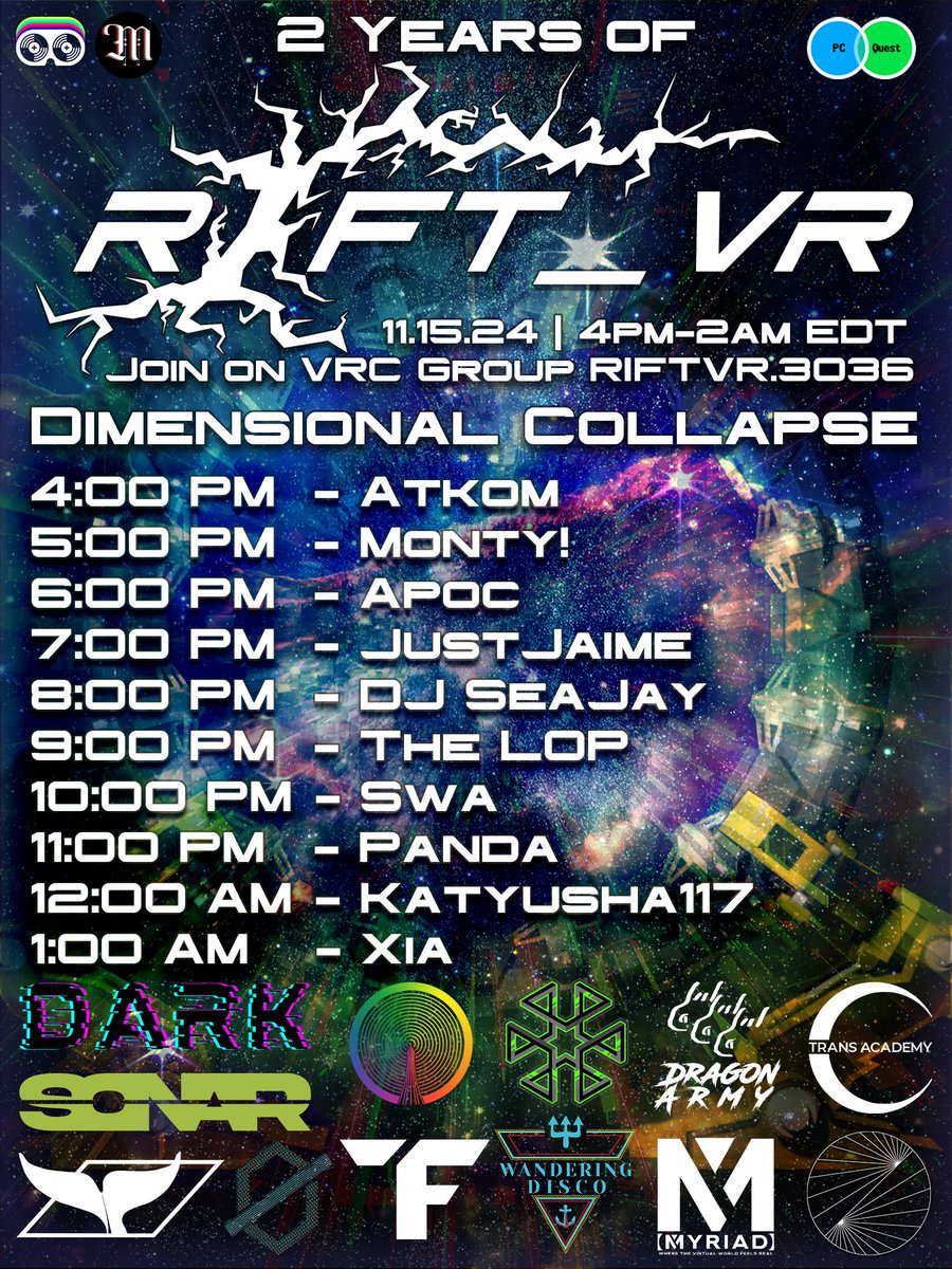 We are 2 days away from our 2 Year Anniversary event!! We're going for 10hrs so join us when you can starting at 4pm EST/10pmCEST on Nov. 15th and come celebrate with us! Event is PCVR and Standalone compatible, and will also be streamed to Twitch!
