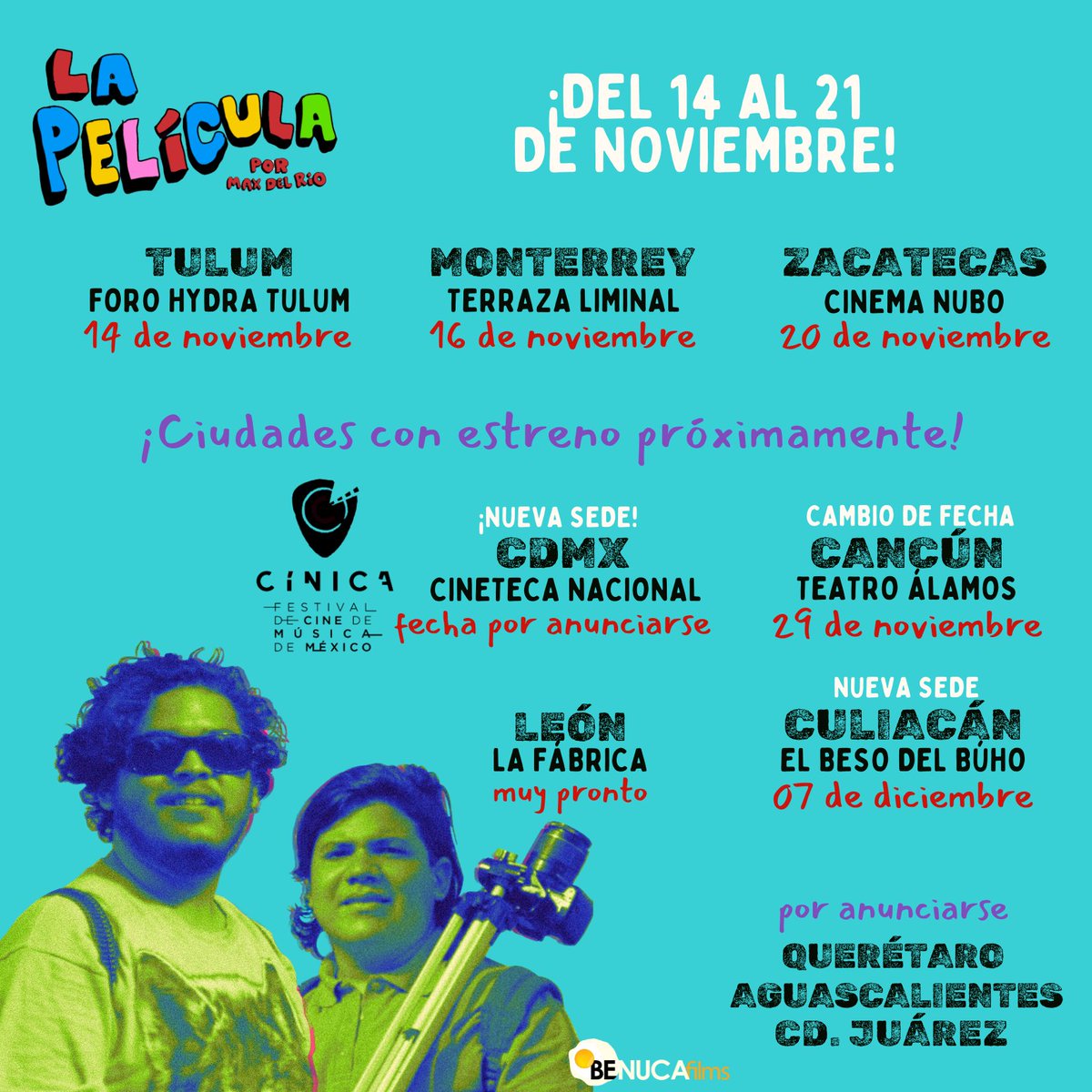 BenucaFilms's tweet photo. ¡LA PELÍCULA de Max del Río continúa en cines!

La primera y mejor película de #Campeche estará esta semana en #Tulum #Monterrey y #Zacatecas

¡Además, regresa a CDMX a la Cineteca Nacional, gracias al @cinicafestival! Muy pronto te diremos la fecha, ¡única función!

#LaPelícula https://t.co/syuk0muFsB