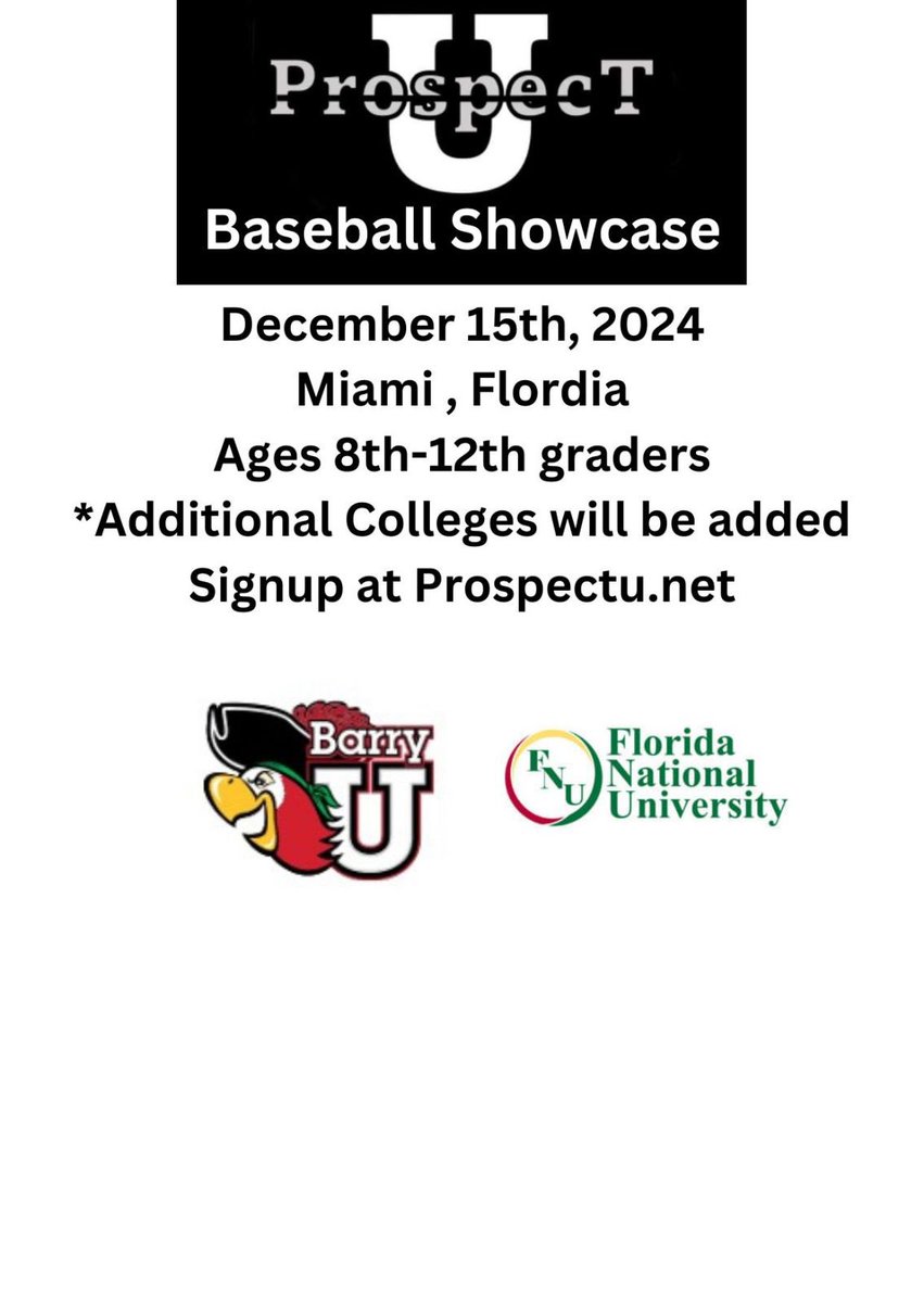 u_prospect's tweet image. We have two baseball showcases coming up in the sunshine state. Additional colleges will be added to each showcase. We are also using this as a tryout for our Top Prospect Games to represent the state of Florida.