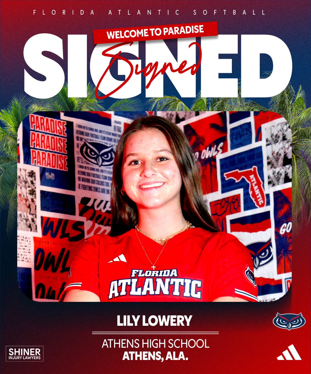 Florida Atlantic Softball (@fausoftball) on Twitter photo Owl in for playing in Paradise 🌴 🌊
✍️ <a href="/lily_lowery10/">Lily Lowery</a>
📍 Athens, Ala.
🥎 UTL
"A fierce competitor with incredible passion for everything she does" - Head Coach Jordan Clark
#WinningInParadise | #NSD2024 Owl in for playing in Paradise 🌴 🌊
✍️ <a href="/lily_lowery10/">Lily Lowery</a>
📍 Athens, Ala.
🥎 UTL
"A fierce competitor with incredible passion for everything she does" - Head Coach Jordan Clark
#WinningInParadise | #NSD2024
