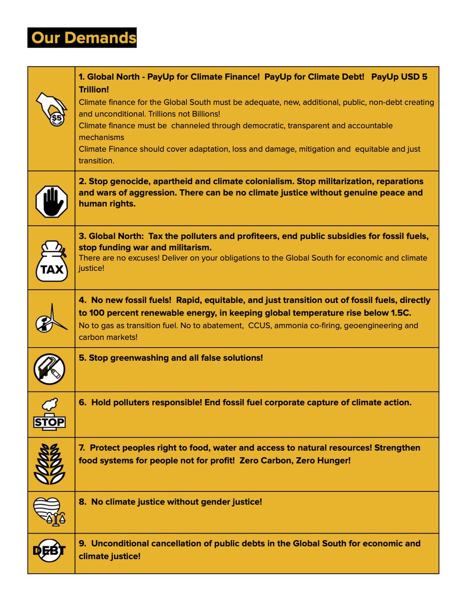 questforgdf's tweet image. CALLS AND DEMAND OF ACTION:
Our calls and demand for action will be the delivery of climate finance, climate justice and reparations.
PLANNED ACTION:
We will organise a march at the locations of major Banks in our communities.
#payup #ClimateFinance
#RampUp #RiseUp 
@COP29_AZ