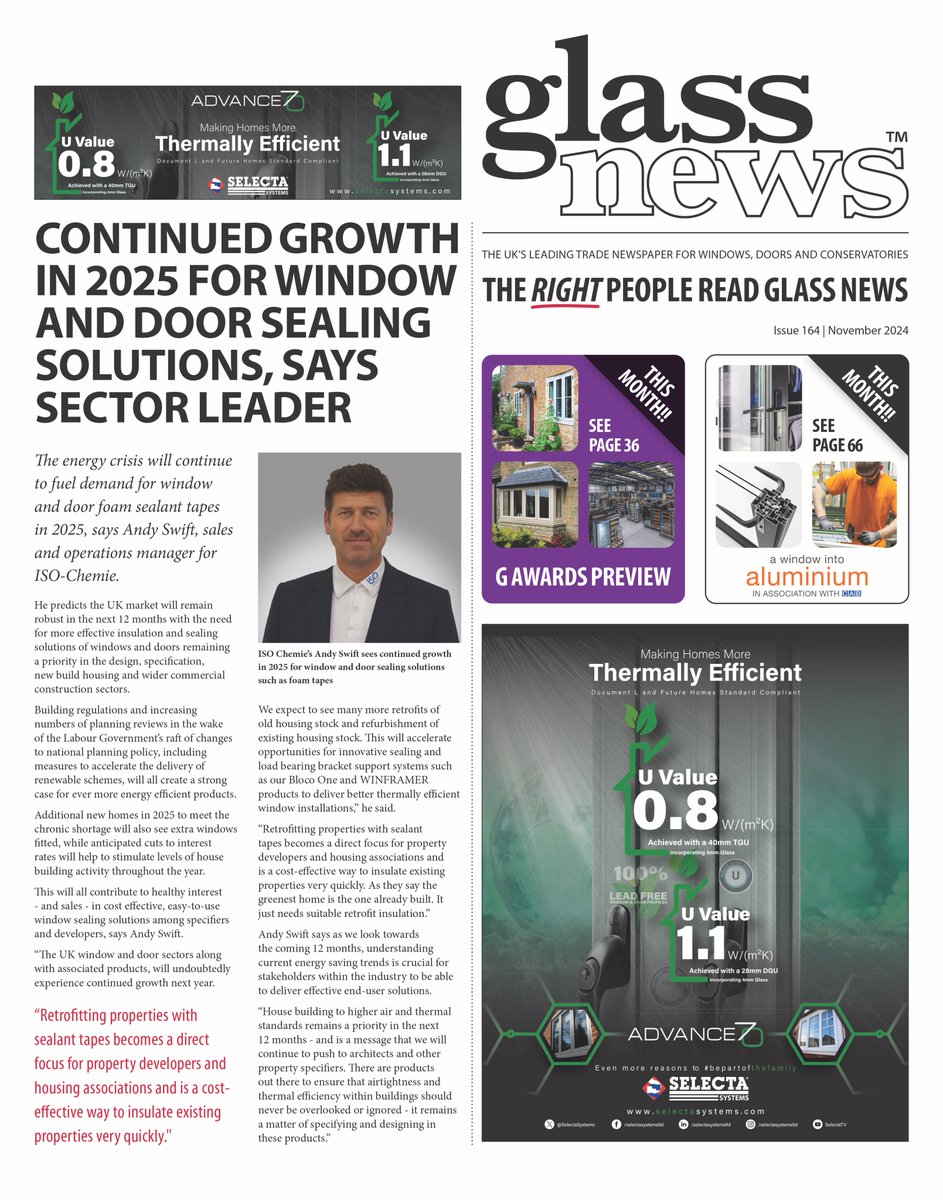 GlassNewsmag's tweet photo. OUT NOW! Glass News November '24, including editor visits, interviews, F2F articles and much more! @Kolorseal @SafeHardware @EpwinWSystems @Team4Marketing @MadeForTrade1 @SheerlineSystem @REHAUWindows 
Please click this link to read Novembers edition:-
https://t.co/vZ95JfYWkM https://t.co/ykhup5eizX