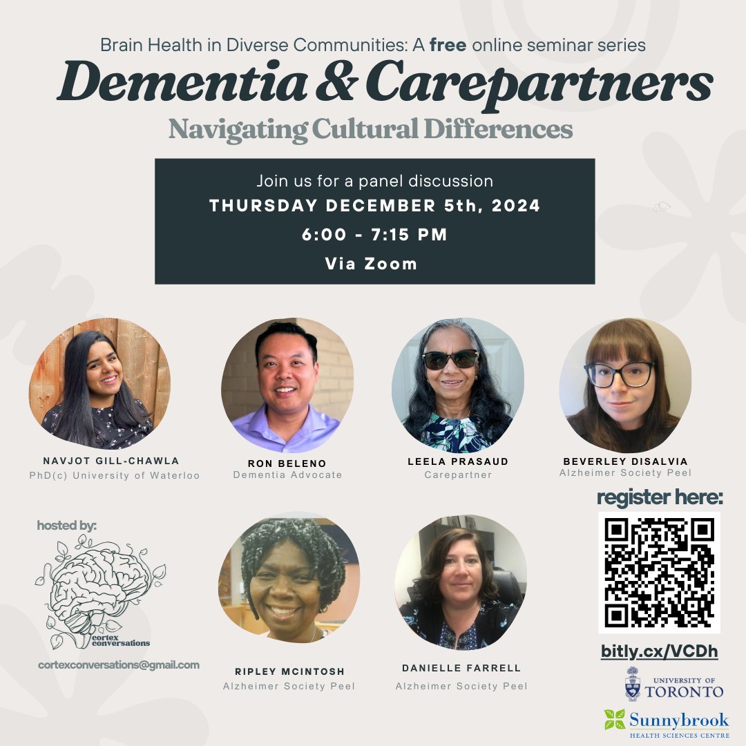 FREE webinar on December 5th, 2024, from 6-7:15 PM ET!🧠 

Join us for a panel discussion on "Dementia &amp; Carepartners: Navigating Cultural Differences," featuring experts and lived experiences discussing early symptoms, care partner stress, and cultural challenges.