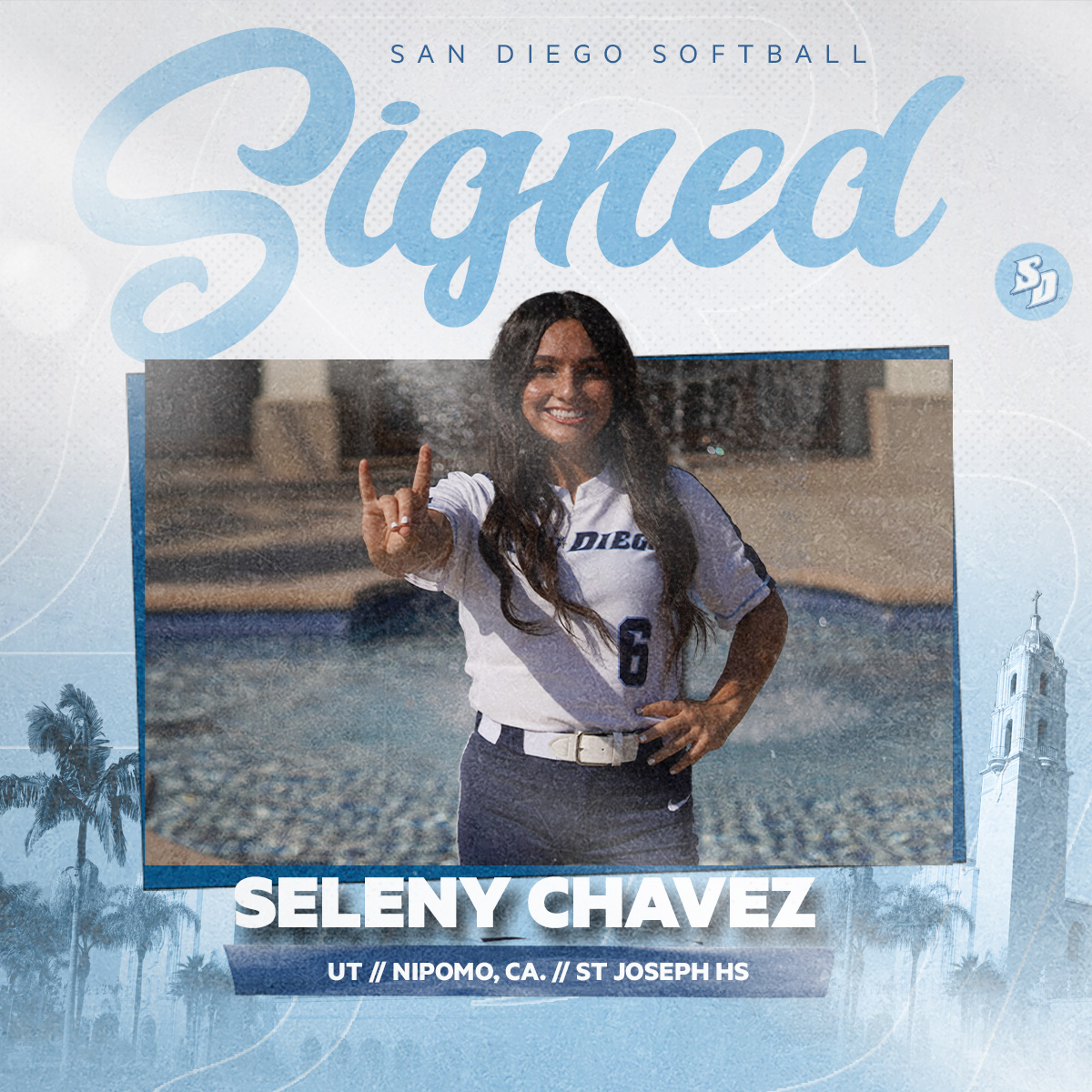 USDSoftball's tweet photo. The future of Torero softball is here! 👊

Welcome to San Diego, Seleny Chavez! 🤩 https://t.co/NxAjZXZ0el