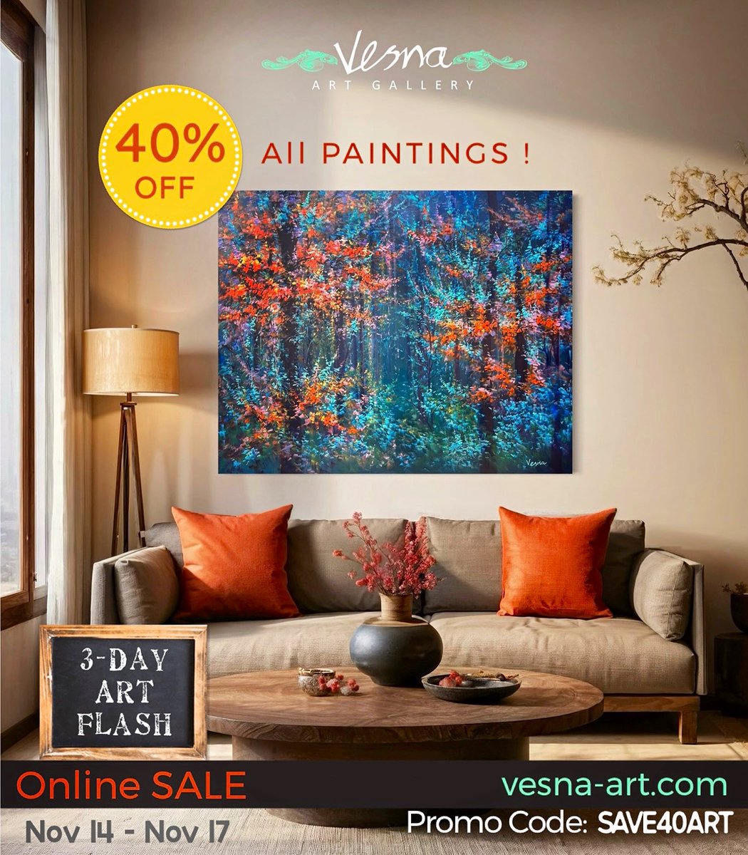 VesnaDelevska's tweet image. 3-Day Art Flash Sale - Featuring 40% OFF All Original Paintings! The sale is open now and ends Nov. 17. Refer to the image for full details.

vesna-art.com/shop

#ArtSale #FlashSale #40PercentOff #OriginalArt #ArtCollectors