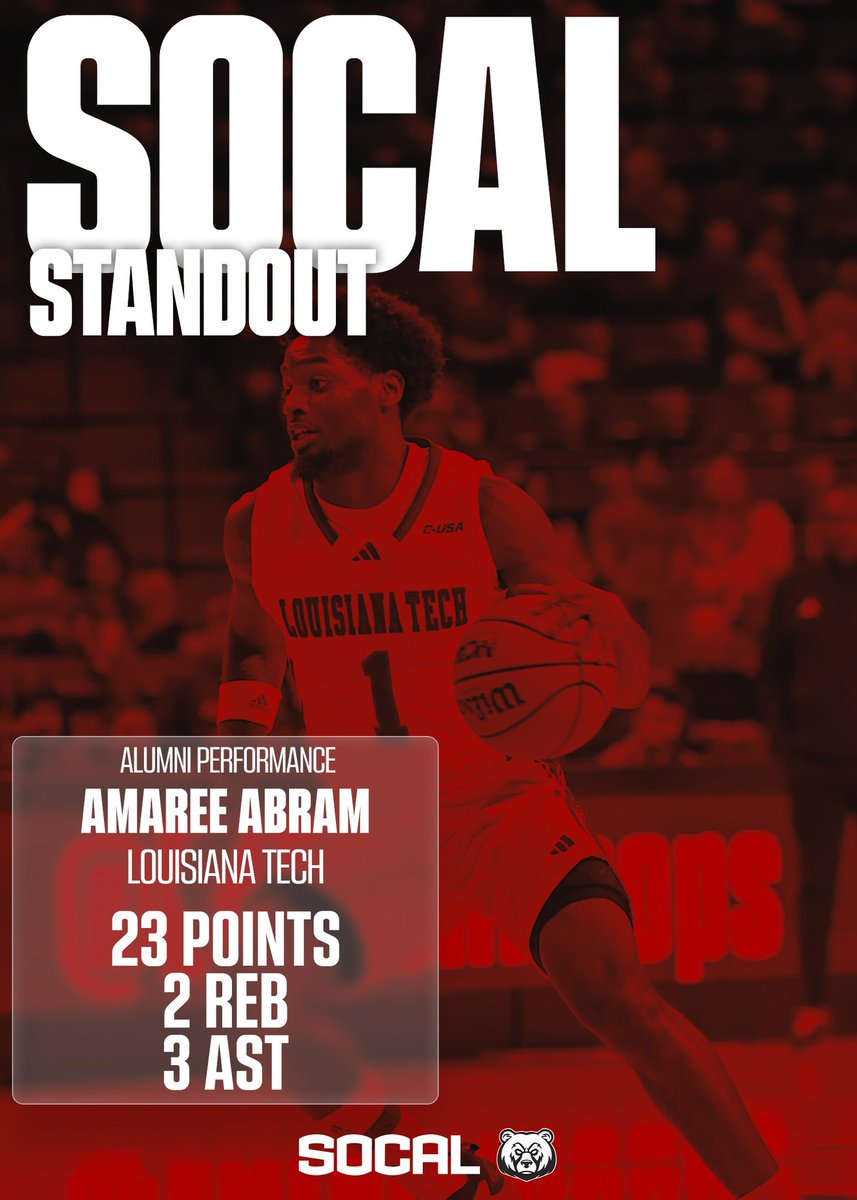 SoCal Academy (@socalacad) on Twitter photo SoCal Academy Alumni Spotlight 🔦
Louisiana Tech Junior Amaree Abram finished with 23 points, 2 rebounds, & 3 assists last week ❕❕❕
<a href="/amareeabram/">Amaree Abram</a> #ClawEm 🐻 SoCal Academy Alumni Spotlight 🔦
Louisiana Tech Junior Amaree Abram finished with 23 points, 2 rebounds, & 3 assists last week ❕❕❕
<a href="/amareeabram/">Amaree Abram</a> #ClawEm 🐻