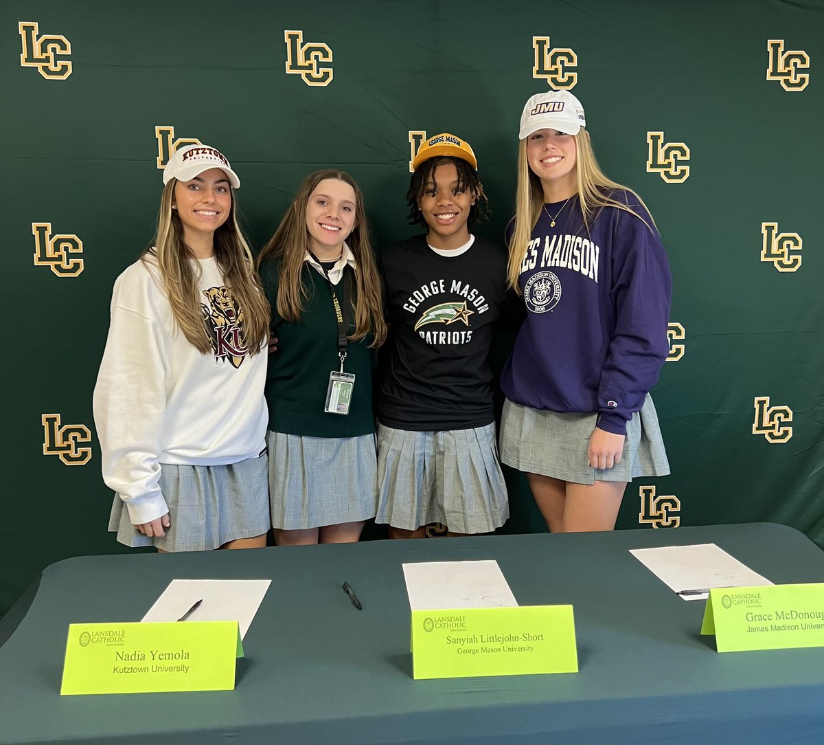 So excited to celebrate National Signing Day with these amazing Seniors!!! Congratulations to <a href="/nadiayemola/">Nadia Yemola</a>, <a href="/gracejmcdonough/">Grace</a>, and <a href="/Nyiah321/">Sanyiah Littlejohn</a> on your commitments to play basketball at <a href="/KUBearsWBB/">Kutztown U. Women's Basketball</a>, <a href="/JMUWBasketball/">JMU Women's Basketball</a>, and <a href="/MasonWBB/">George Mason Women’s Basketball</a>
