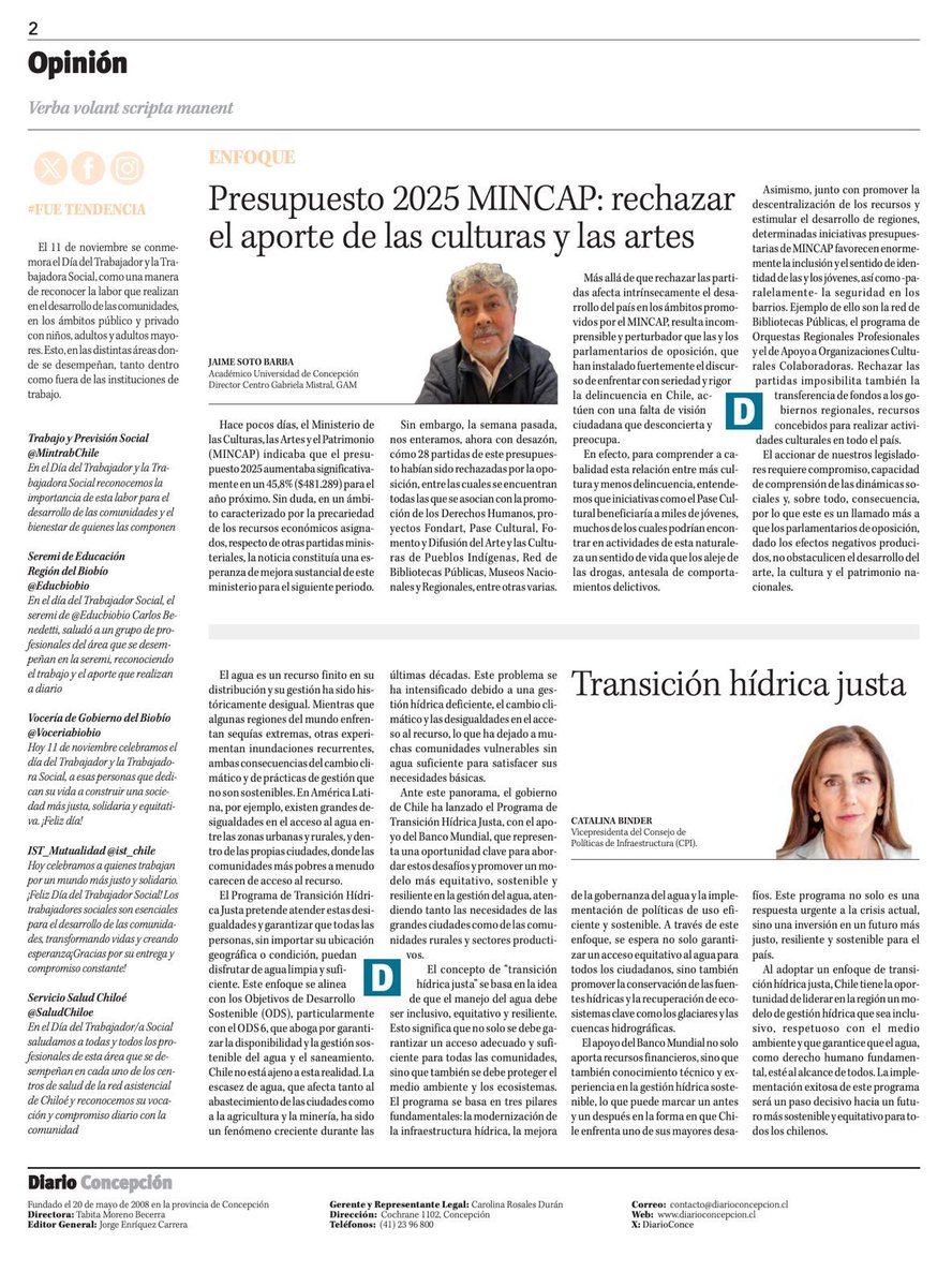 El Directorio del Centro Cultural Gabriela Mistral (GAM), que tengo el honor de presidir, pide en los medios que el Parlamento reponga las partidas presupuestarias  de Cultura 2025 rechazadas en la comisión mixta.  👇