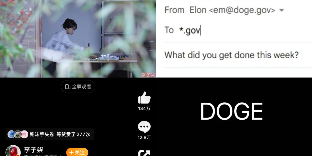 Today's Top Trending
Weibo (Chinese Twitter): Slow countryside life 
X: D.O.G.E.