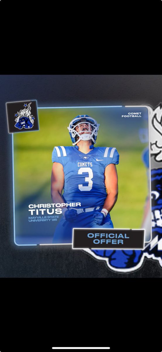 Chris Titus (@christitus01) on Twitter photo Blessed to receive my first offer to play college football!! <a href="/coachlarsonmsu/">Rocky Larson</a> <a href="/CoachOlsenMSU/">Scott Olsen</a> <a href="/mayville_FB/">Comet Football</a> Blessed to receive my first offer to play college football!! <a href="/coachlarsonmsu/">Rocky Larson</a> <a href="/CoachOlsenMSU/">Scott Olsen</a> <a href="/mayville_FB/">Comet Football</a>