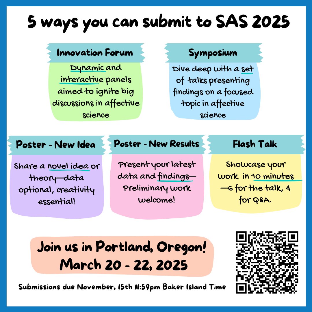 affectScience's tweet image. Submit your research to #SAS2025! Whether you&apos;ve got fresh data, a bold new idea, or a knack for sparking debate, there’s a spot for you!
🕛 Submissions close Friday, Nov. 8 at 11:59 p.m. Baker Island Time. Don&apos;t miss out!
#AffectiveScience #LastCall #SubmitNow