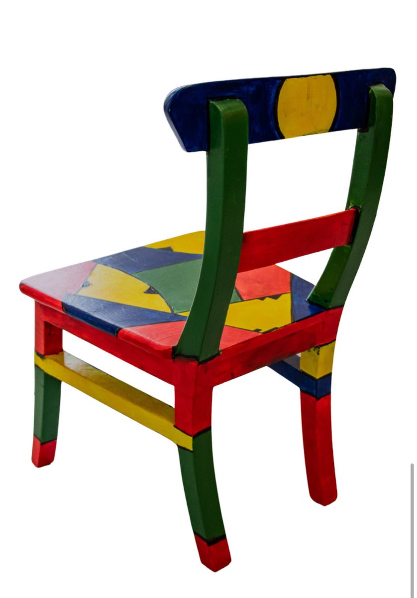 SNPKanturk's tweet photo. Creative Chair Final Update 3

Chair 2 was painted by the FSG Team AKA the Fantastic Sketch Gang. 

 They painted their chair in bold, vibrant colours—red, blue, yellow, and green—that symbolise the diversity and energy each of them brings. 

@StMartinDublin 
#TheMovingCrib https://t.co/ZvFNCqD1Gd