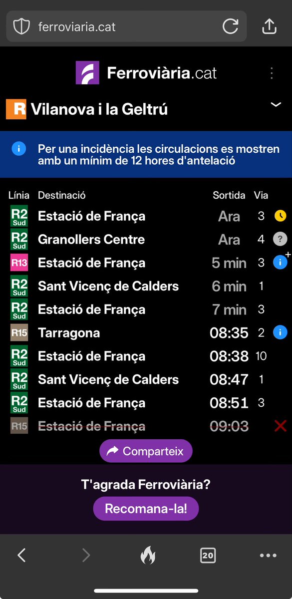 aguercam's tweet photo. @rodalies @LluisNavarrete @rod2sudcat @dignitatavies @AfectRodalies Bon día @rodalies i @rod2sudcat 08:02 en direcció Granollers desde Vilanova que porta tota la setmana amb demora, també genial teniu un caos a Vilanova ara mateix que ningú sap quan sortirà ni tan sols andana. https://t.co/EWl5EfmDQP