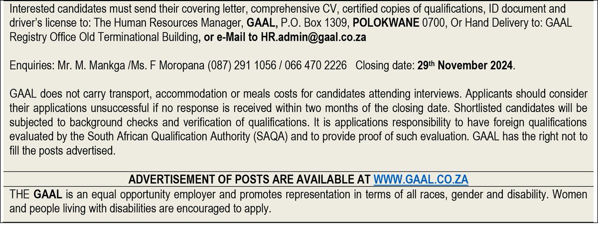 TransportLimCom's tweet photo. VACANCY ALERT! Senior Management positions at the Gateway Airports Authority Limited (GAAL). Closing date: 29 November 2024 https://t.co/aKIoEcpysF
