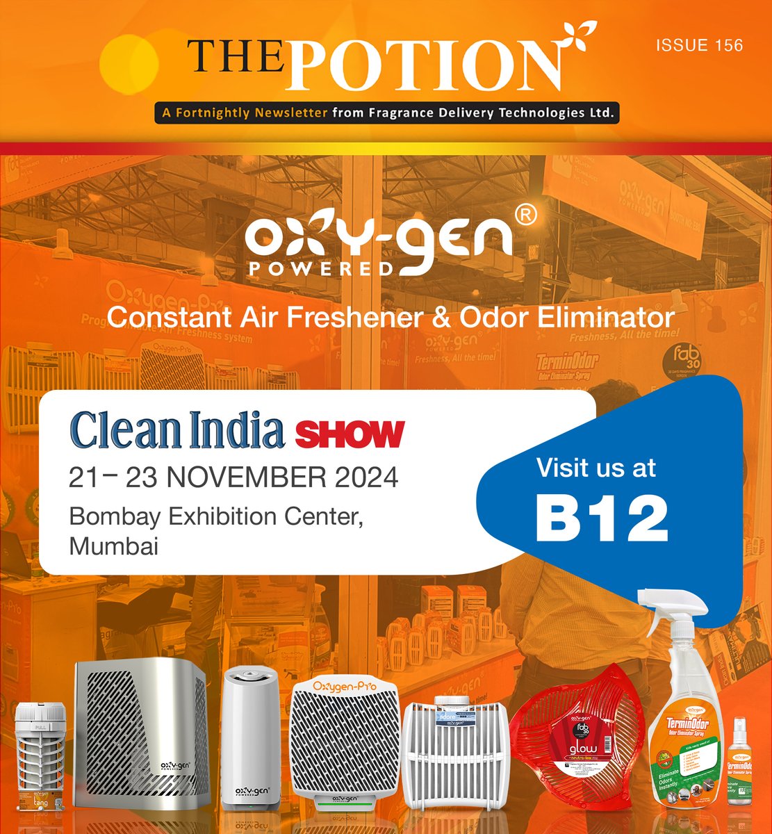Countdown to <a href="/CleanIndia_Show/">Clean India Show</a>  – Just 7 Days to Go!
We’re excited to bring our latest innovations to the
#CleanIndiaShow2024! Come find us at Booth B12 to experience advanced solutions designed for exceptional hygiene and odor control in washrooms.
#constantairfreshener