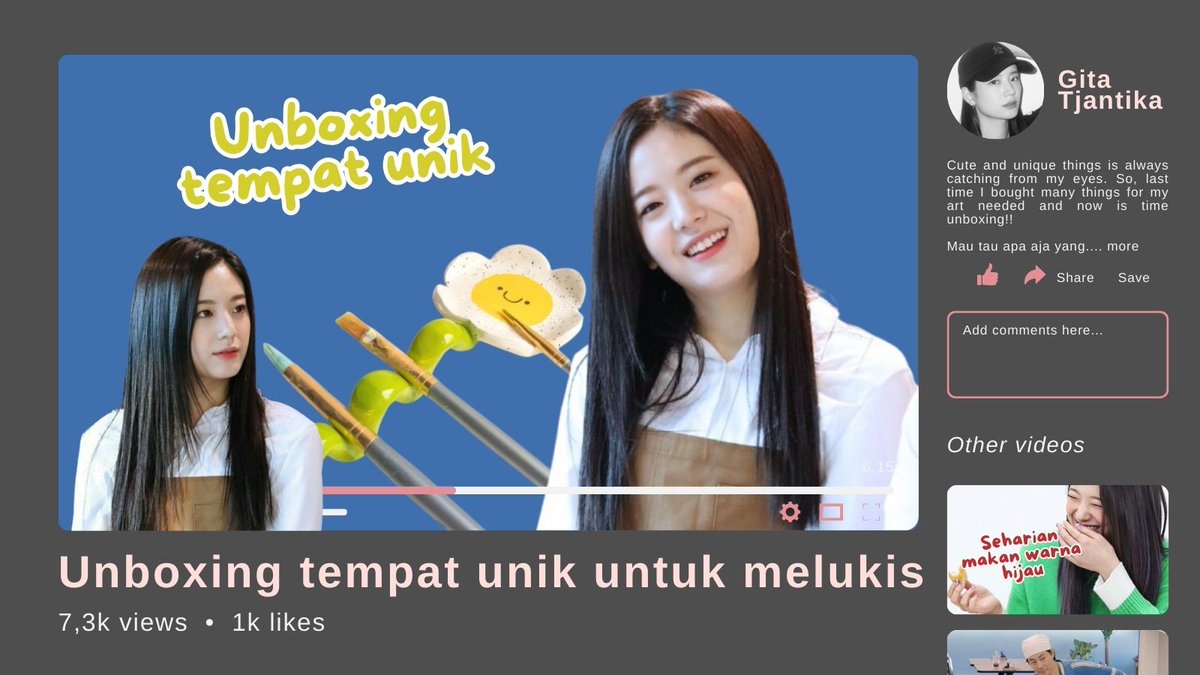 ㅤ
ㅤ 
📺  𝐘𝐎𝐔𝐓𝐔𝐁𝐄 𝐔𝐏𝐃𝐀𝐓𝐄
Unboxing tempat unik untuk melukis

Gita Tjantika

ㅤ