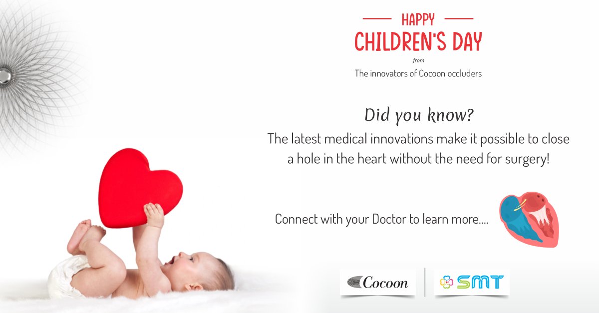 #DidYouKnow ? Treating a hole in the heart no longer has to mean surgery!
#Cocoon is committed to supporting children with congenital heart defects in a gentler, innovative way.
Wishing everyone a happy and healthy Children’s Day!
#SMT #CardioTwitter #Childrensday