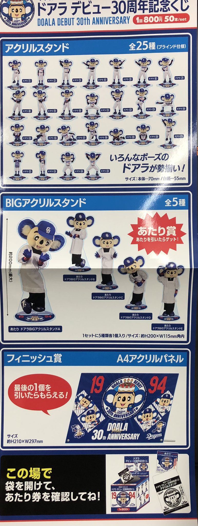 BIGアクリルスタンド あたり賞中日ドラゴンズ ドアラ 30周年